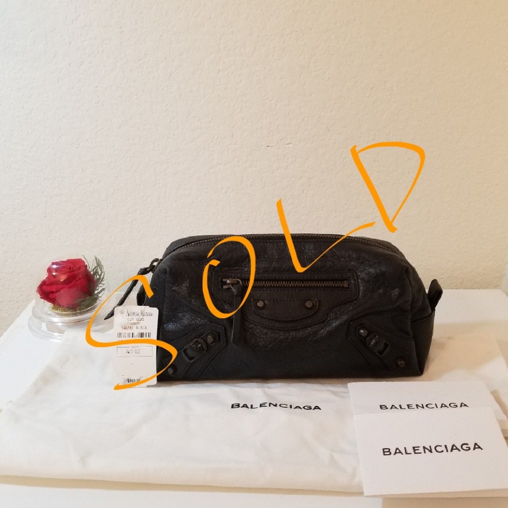 NWT Balenciaga Black Arena Pencil M Cosmetic Case